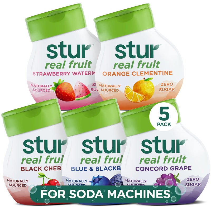 Stur Soda Machine Flavors Variety Pack | Naturally Sweetened | High in Vitamin C & Antioxidants | Sugar Free | Zero Calories | Keto | Vegan | 5 Bottles, Makes 120 Drinks - Image 1